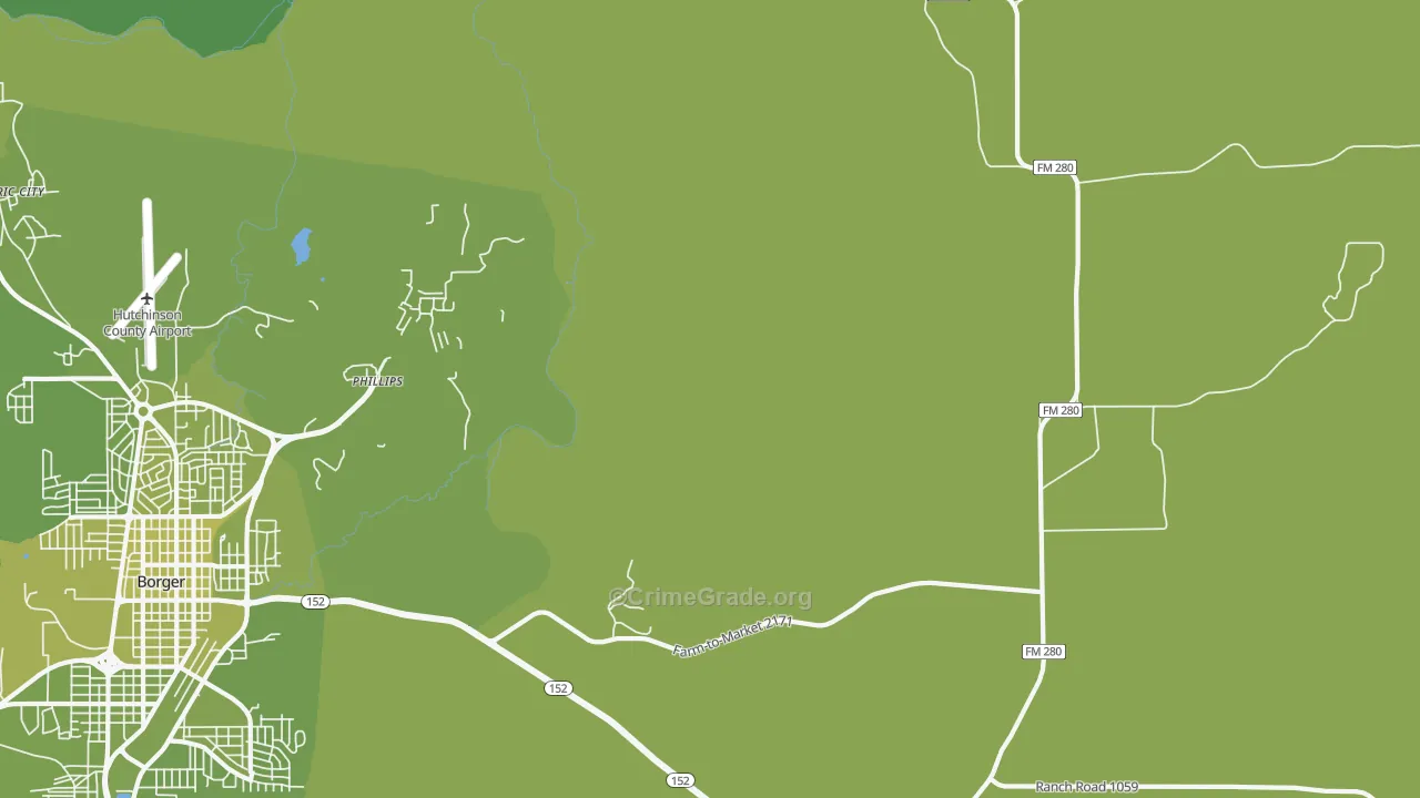 Phillips, TX Map of Vehicle Theft Rates