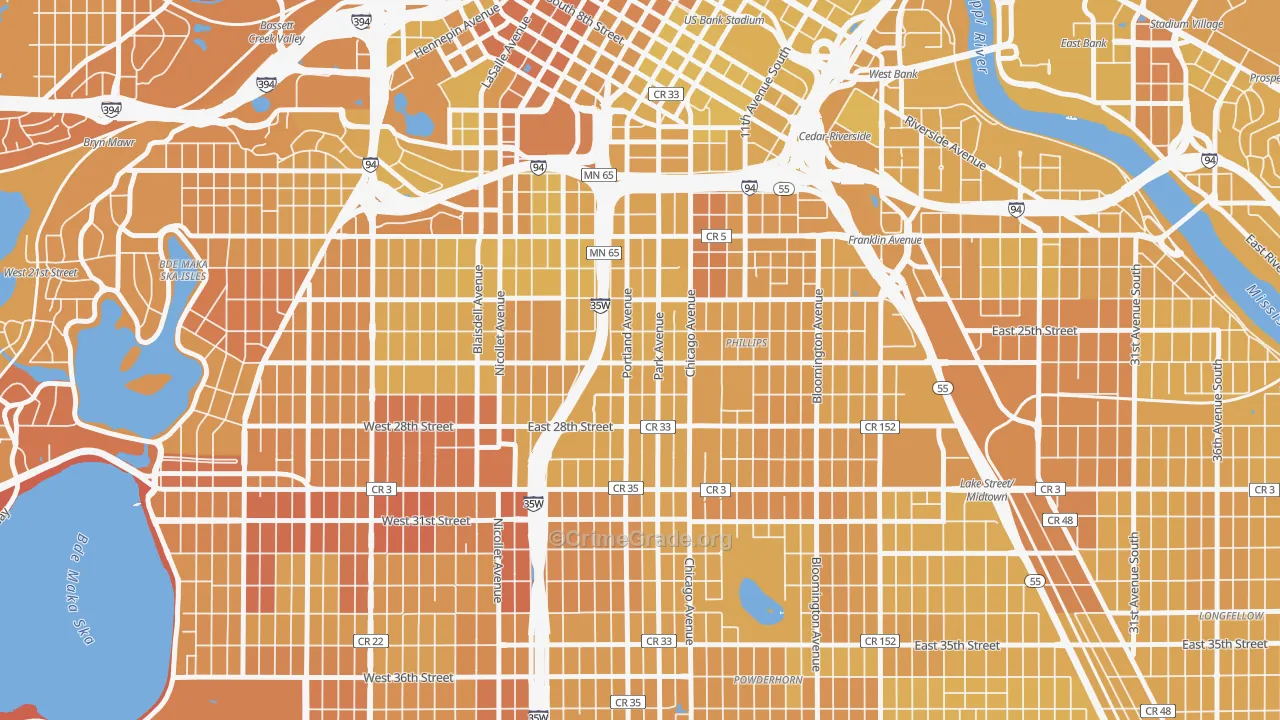 Phillips West, Minneapolis, MN Map of Vehicle Theft Rates