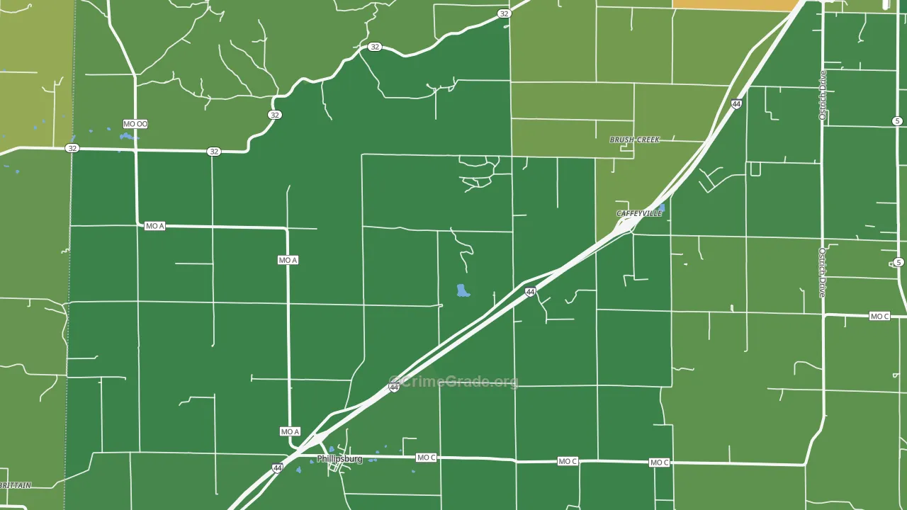 Phillipsburg, MO Map of Vehicle Theft Rates