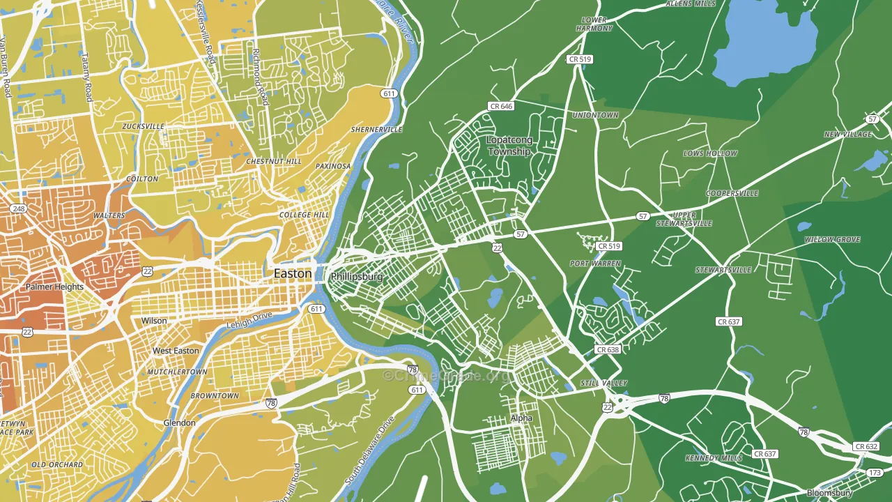 Phillipsburg, NJ Map of Vehicle Theft Rates