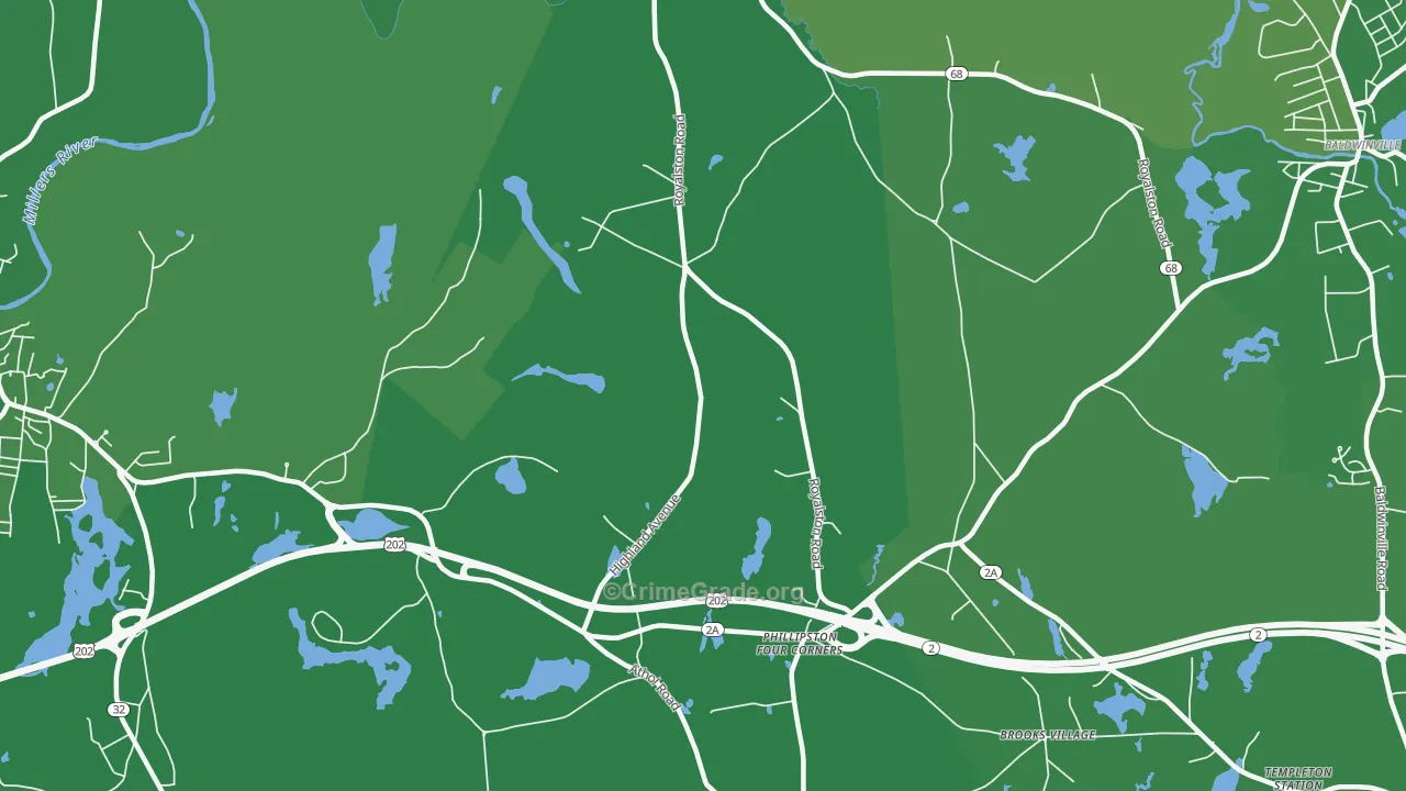 Phillipston Four Corners, MA Map of Vehicle Theft Rates