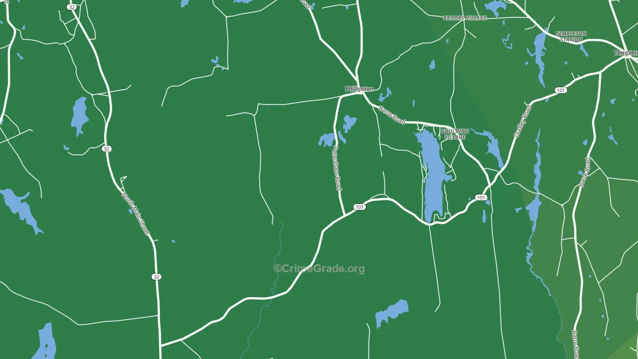 Phillipston, MA Map of Vehicle Theft Rates
