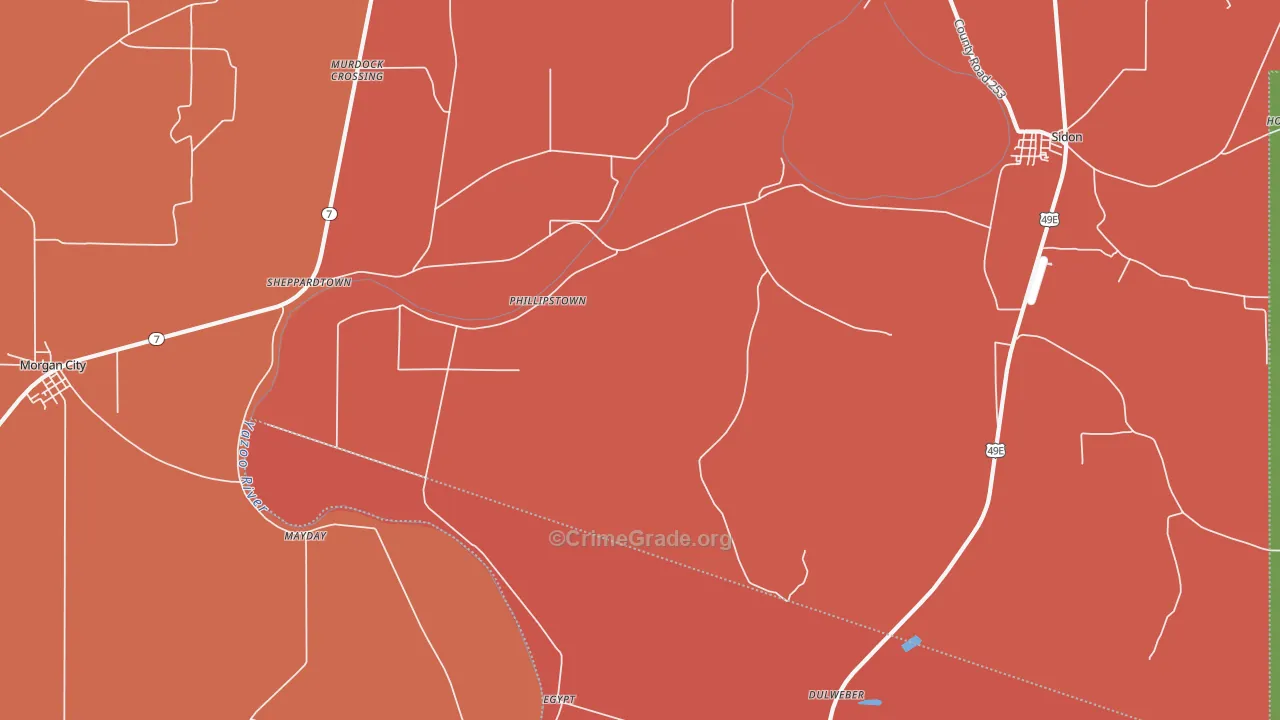 Phillipstown, MS Map of Vehicle Theft Rates