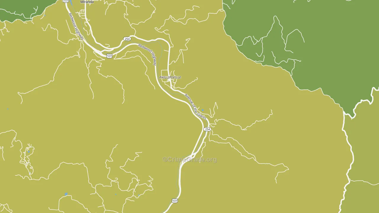 Phillipsville, CA Map of Vehicle Theft Rates
