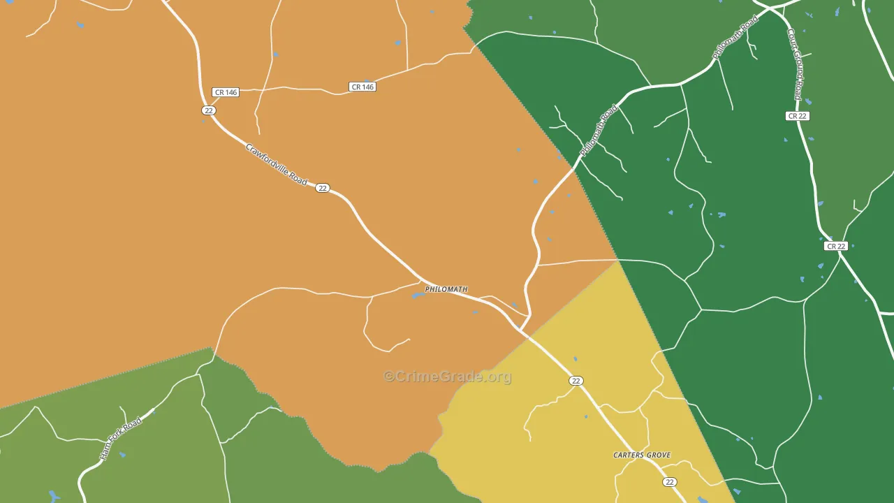 Philomath, GA Map of Vehicle Theft Rates