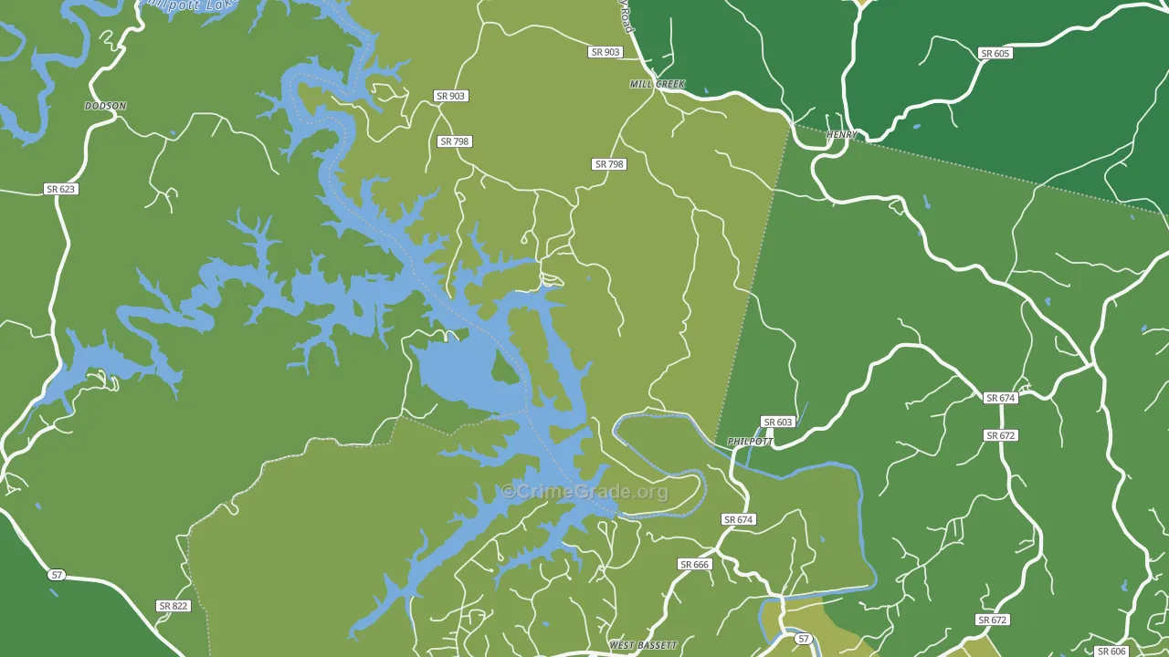 Philpott, VA Map of Vehicle Theft Rates