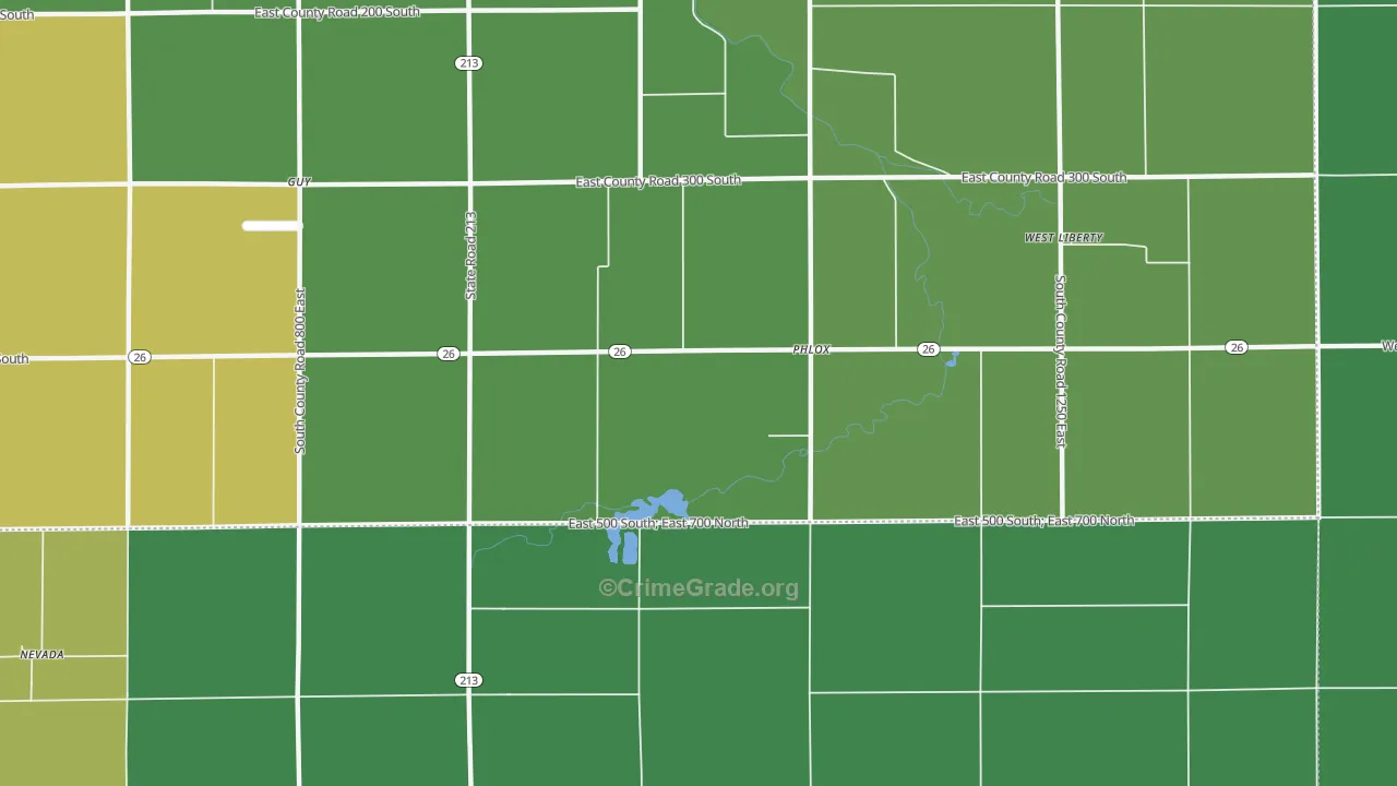 Phlox, IN Map of Vehicle Theft Rates