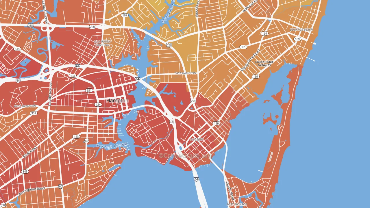 Phoebus, Hampton, VA Map of Vehicle Theft Rates