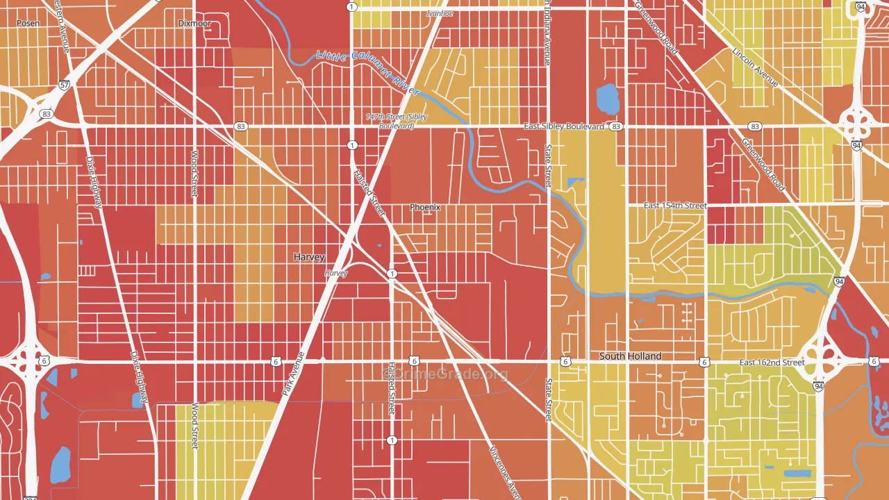 Phoenix, IL Map of Vehicle Theft Rates