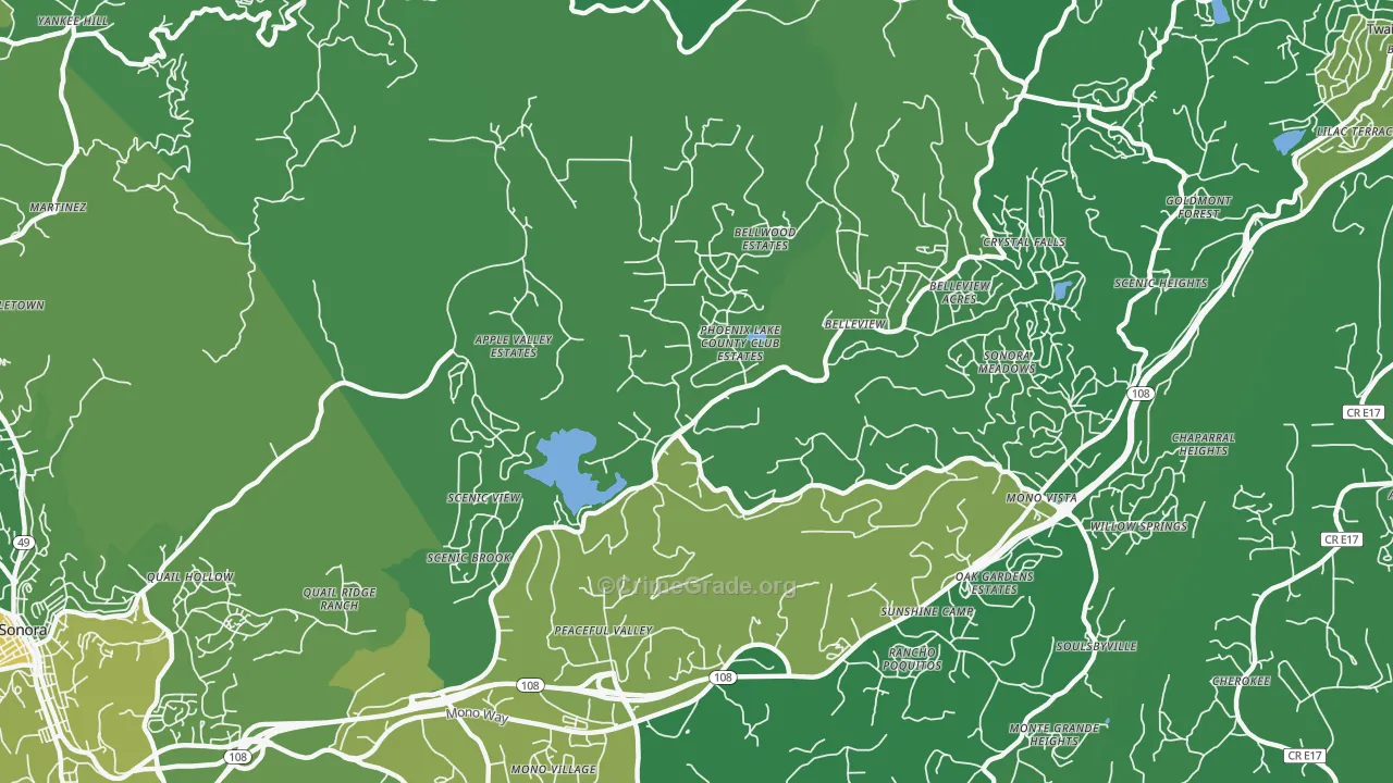 Phoenix Lake, CA Map of Vehicle Theft Rates