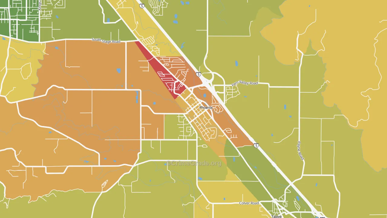 Phoenix, OR Map of Vehicle Theft Rates