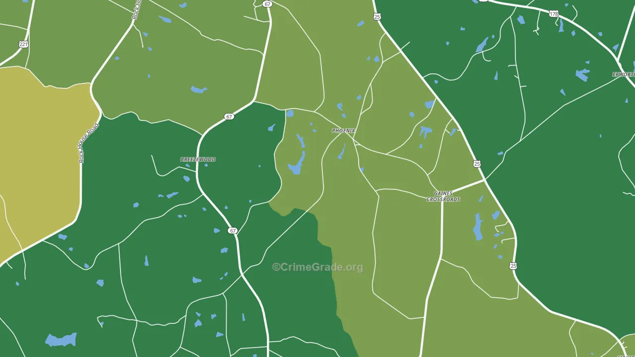 Phoenix, SC Map of Vehicle Theft Rates