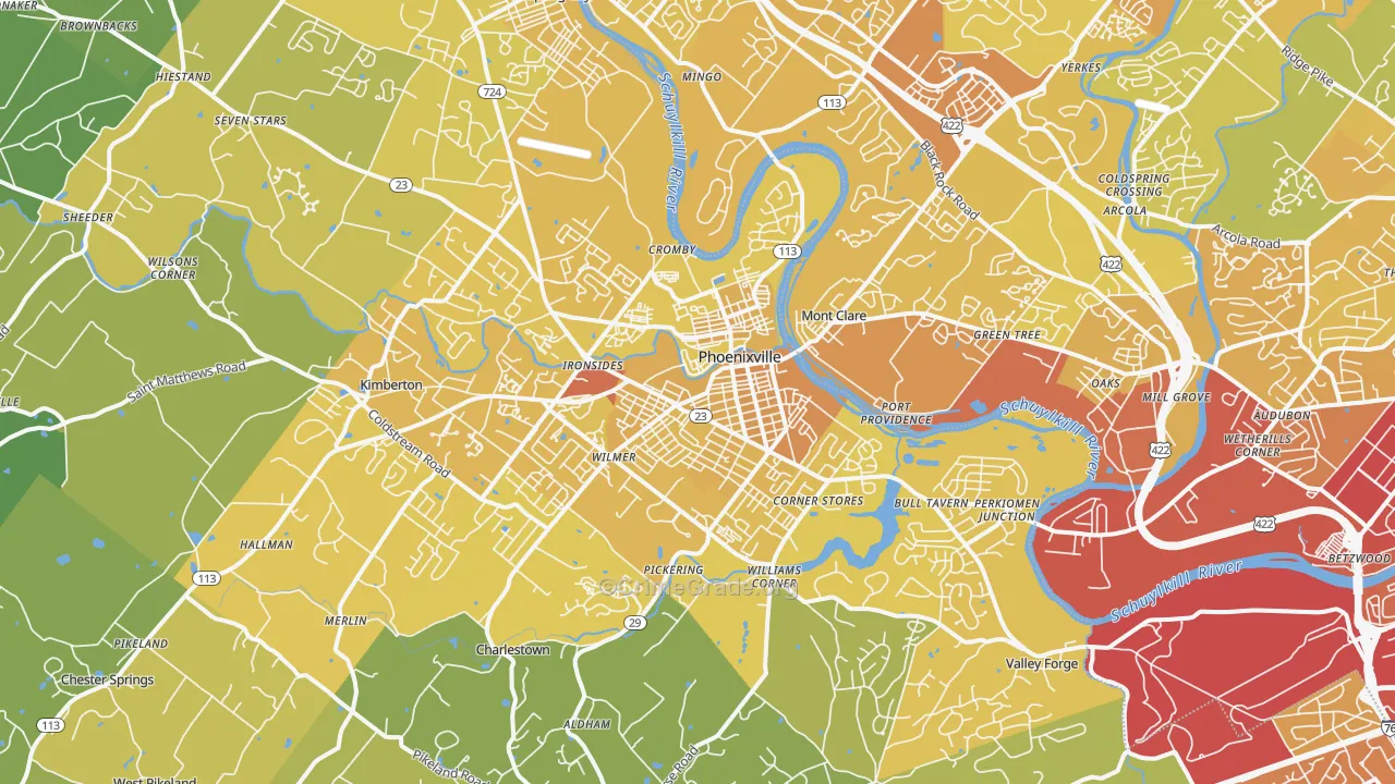 Phoenixville, PA Map of Vehicle Theft Rates