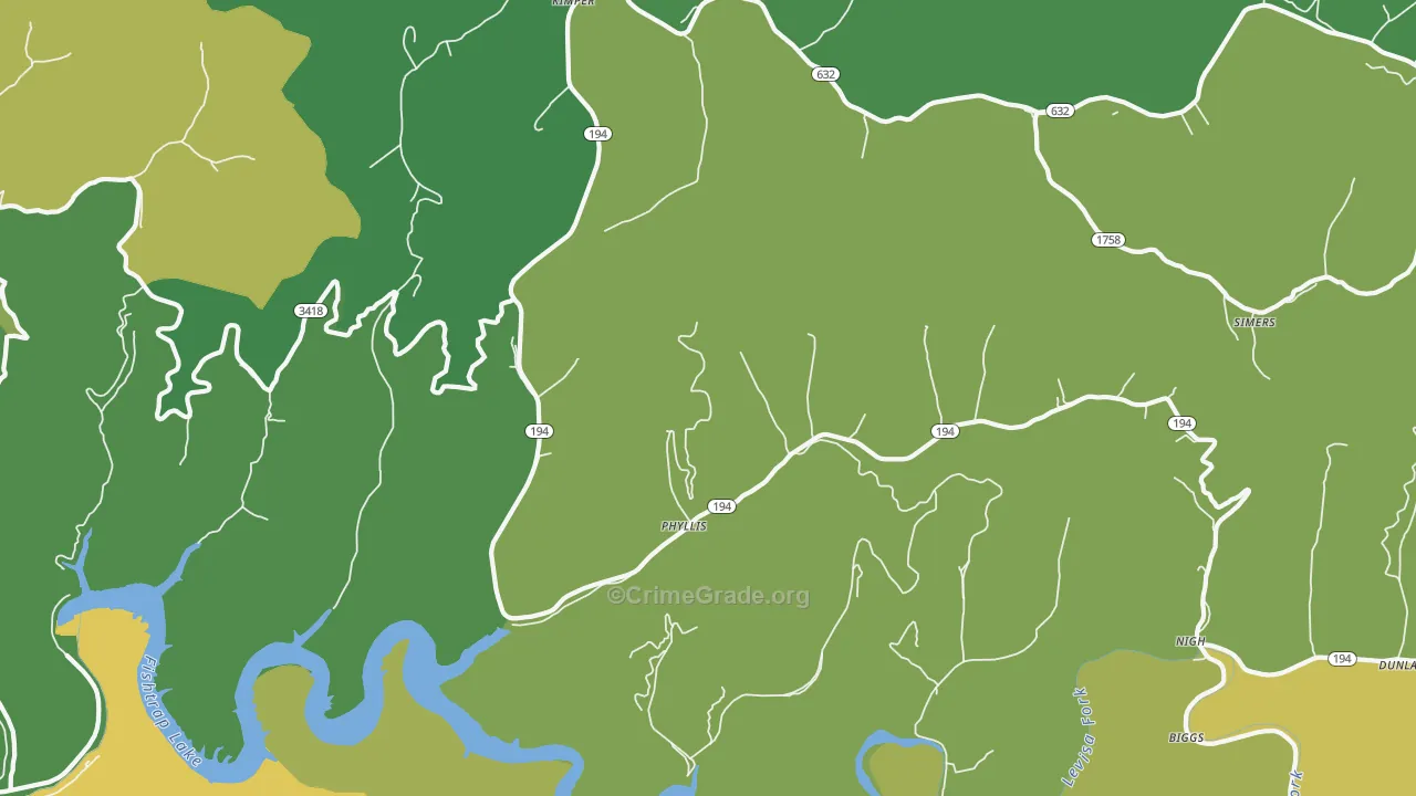Phyllis, KY Map of Vehicle Theft Rates