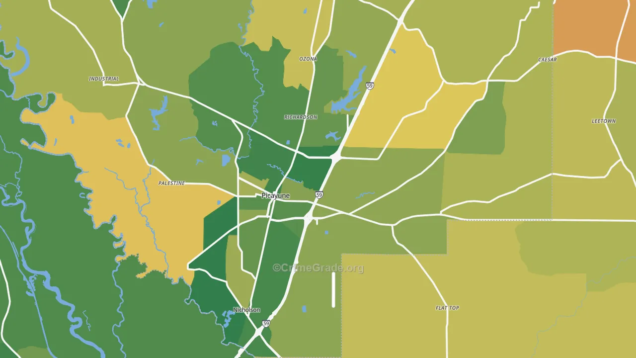 Picayune, MS Map of Vehicle Theft Rates