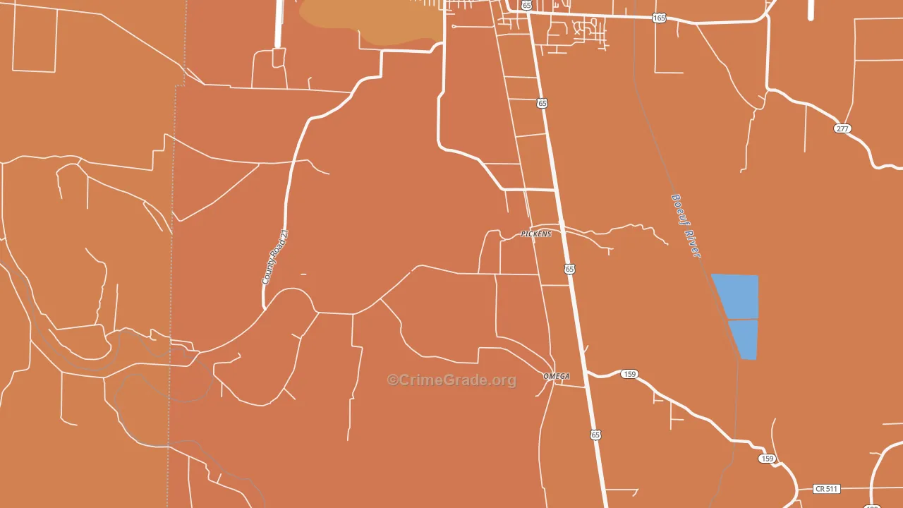 Pickens, AR Map of Vehicle Theft Rates