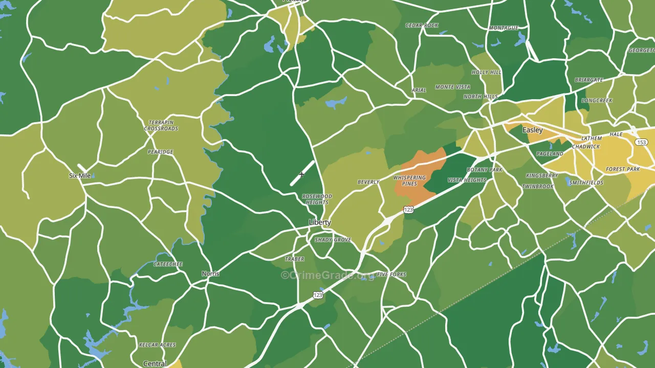Pickens County, SC Map of Vehicle Theft Rates