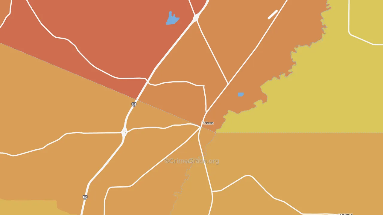 Pickens, MS Map of Vehicle Theft Rates