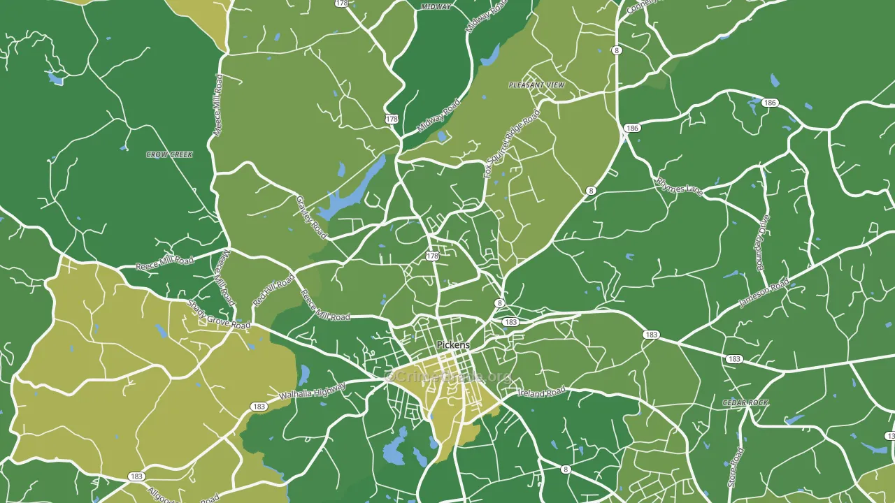 Pickens, SC Map of Vehicle Theft Rates
