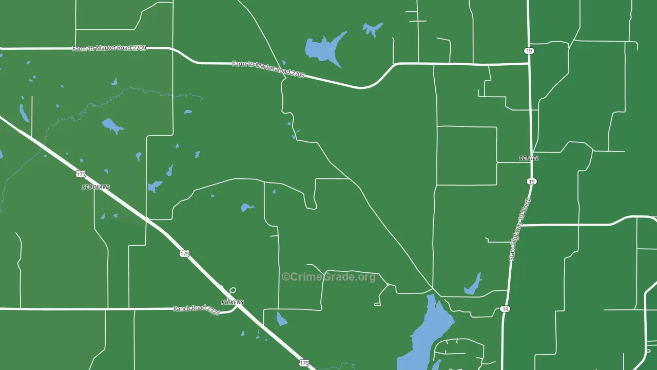 Pickens, TX Map of Vehicle Theft Rates