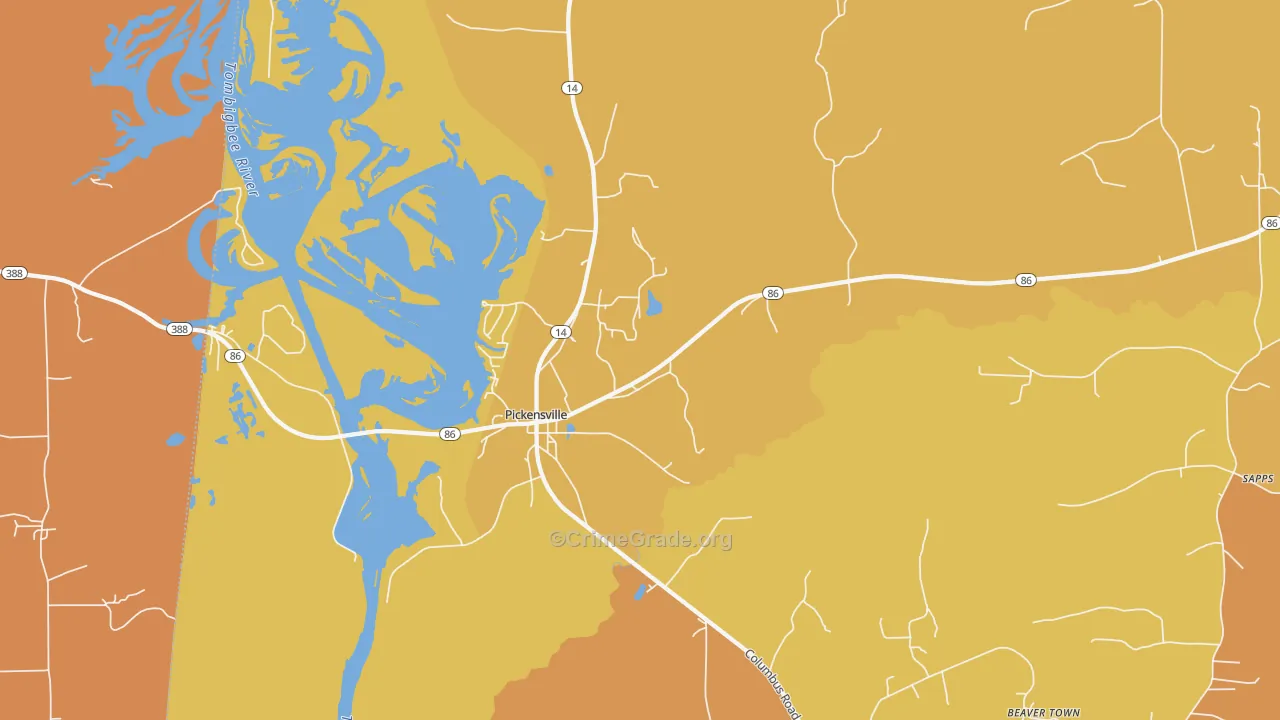 Pickensville, AL Map of Vehicle Theft Rates