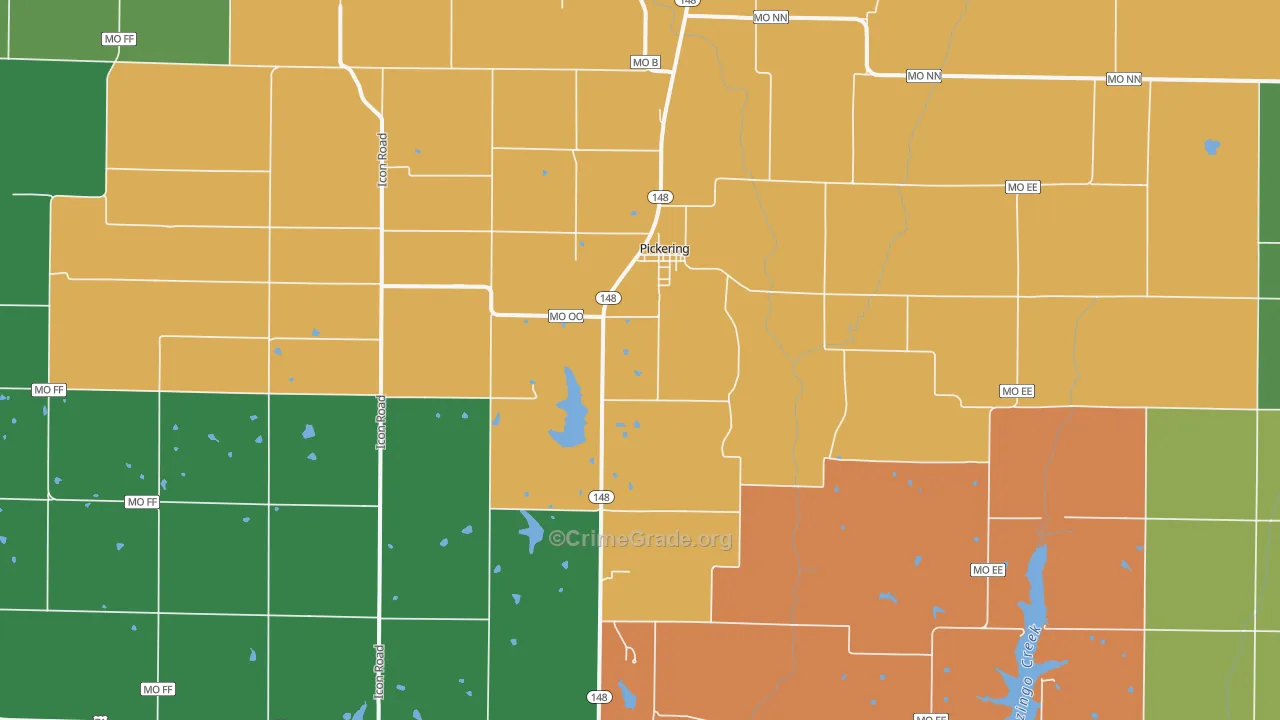 Pickering, MO Map of Vehicle Theft Rates