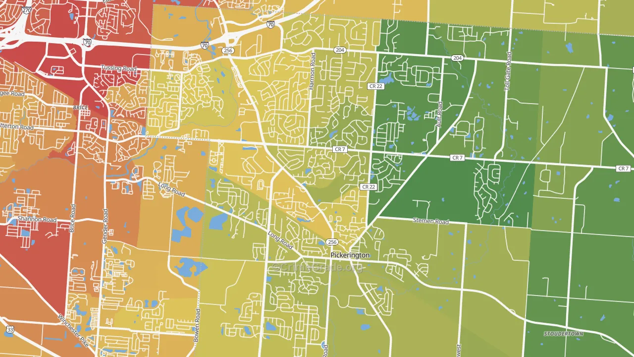 Pickerington, OH Map of Vehicle Theft Rates