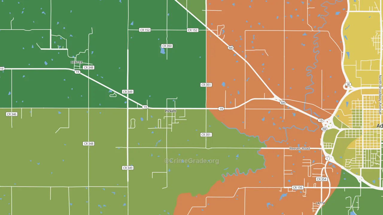 Pickett, OK Map of Vehicle Theft Rates