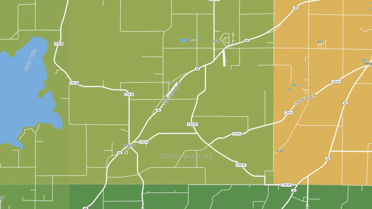 Pickett, WI Map of Vehicle Theft Rates