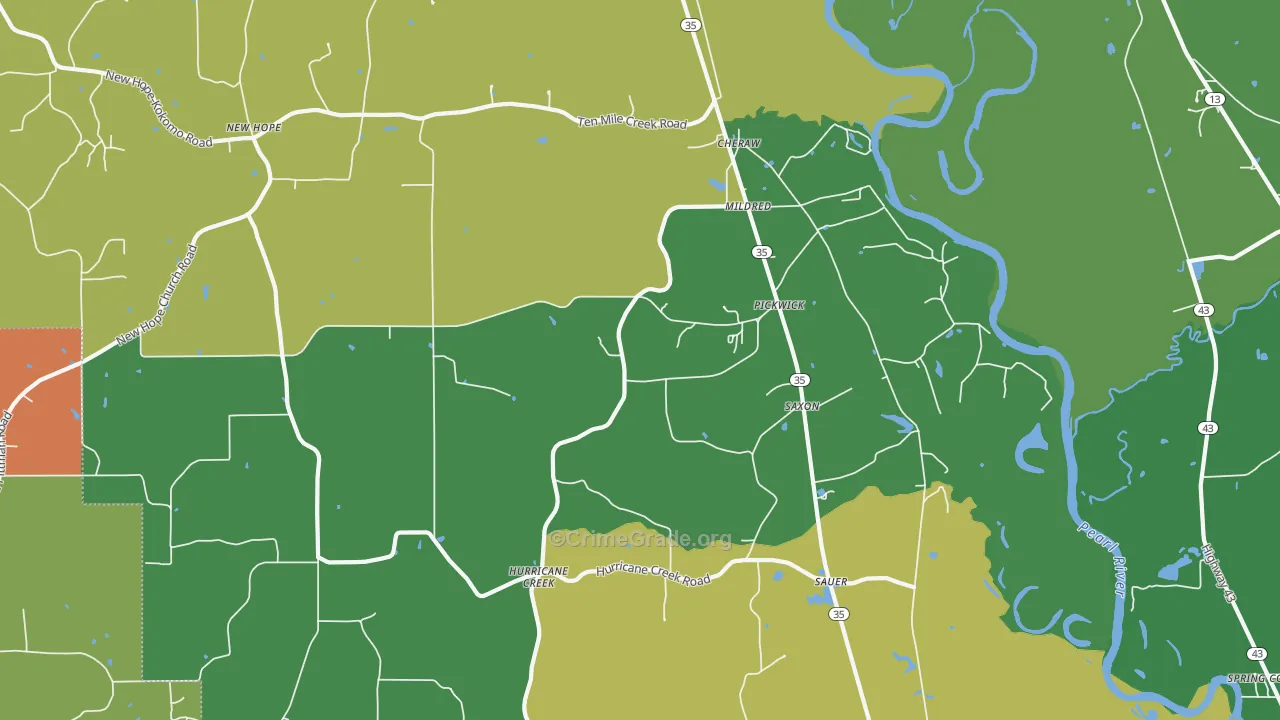 Pickwick, MS Map of Vehicle Theft Rates