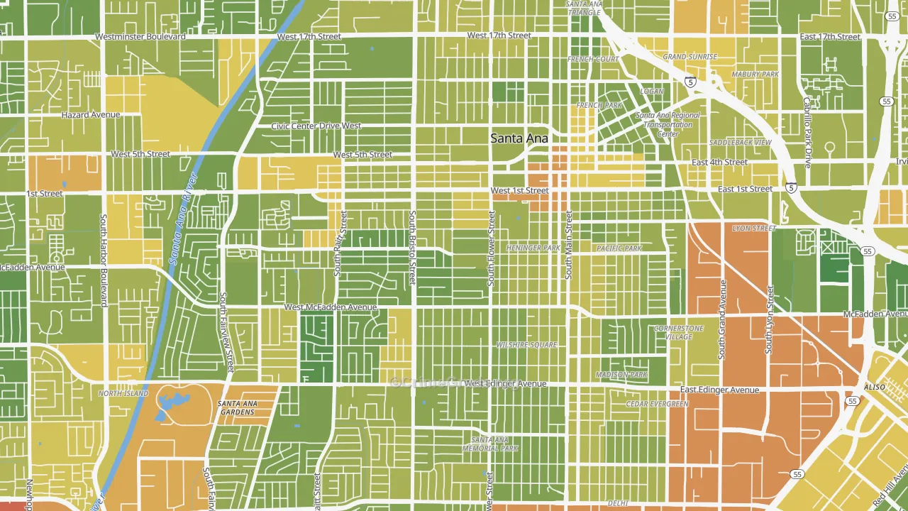 Pico-Lowell, Santa Ana, CA Map of Vehicle Theft Rates