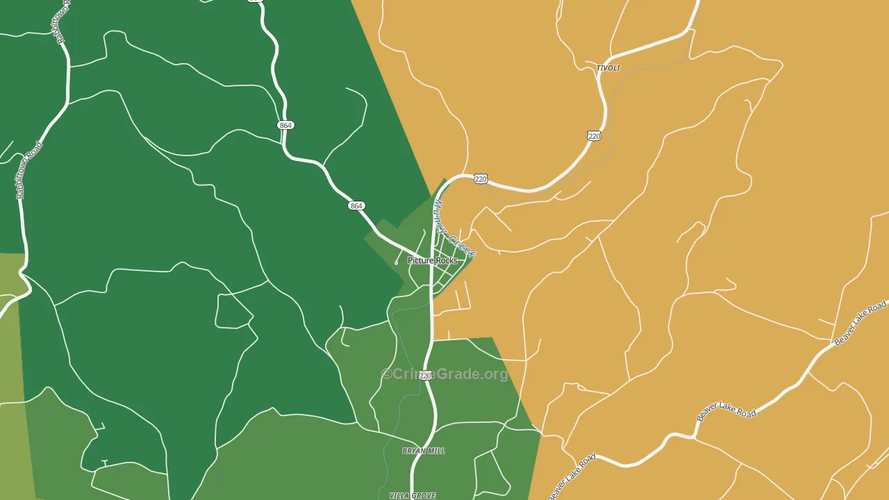 Picture Rocks, PA Map of Vehicle Theft Rates