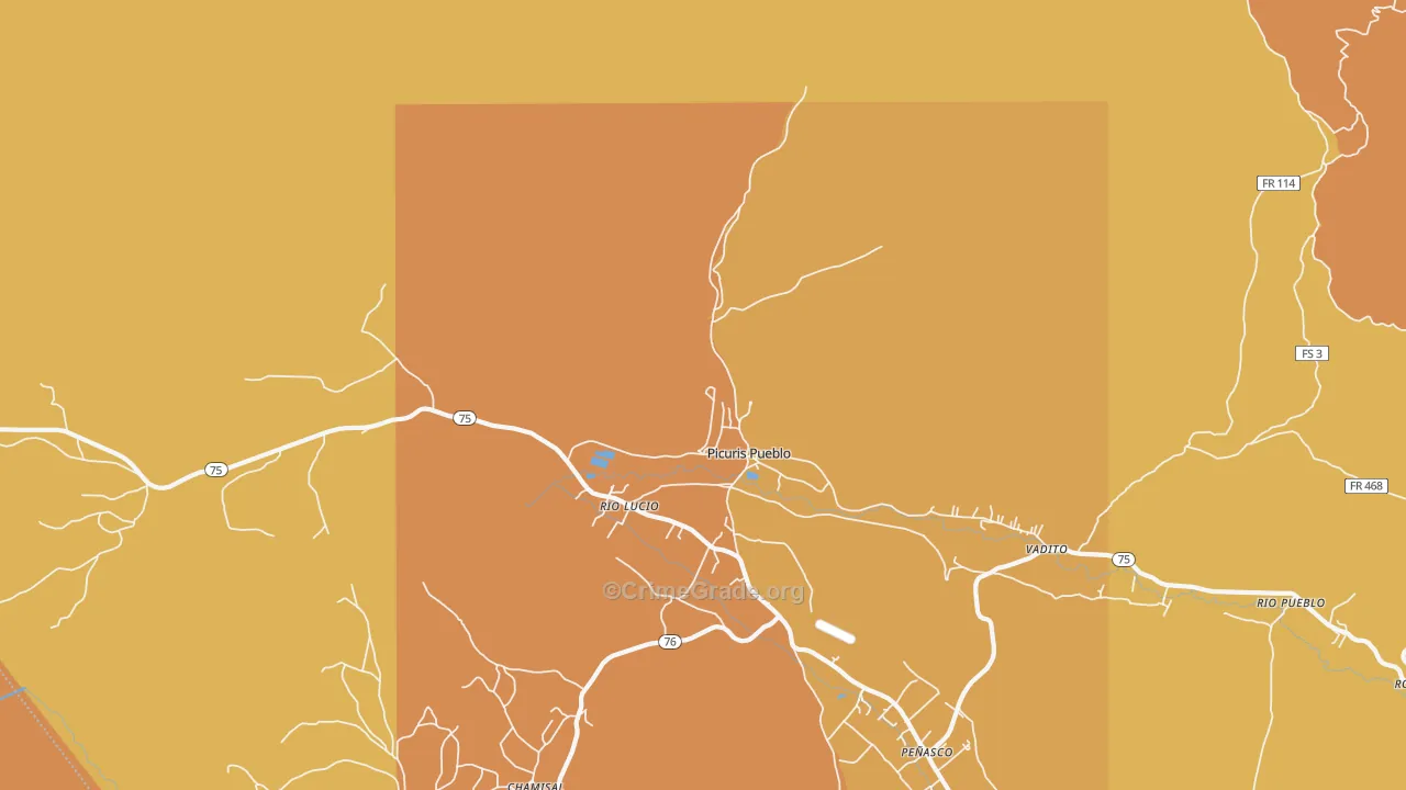 Picuris Pueblo, NM Map of Vehicle Theft Rates