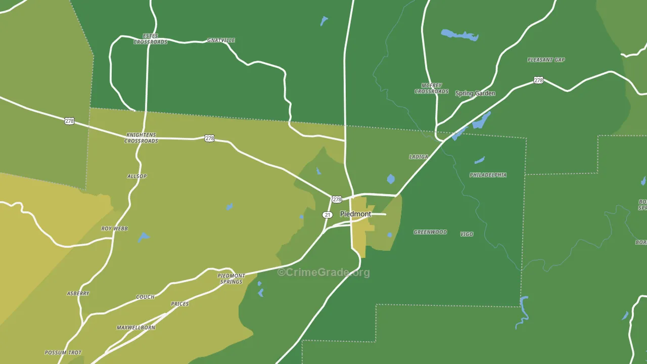 Piedmont, AL Map of Vehicle Theft Rates