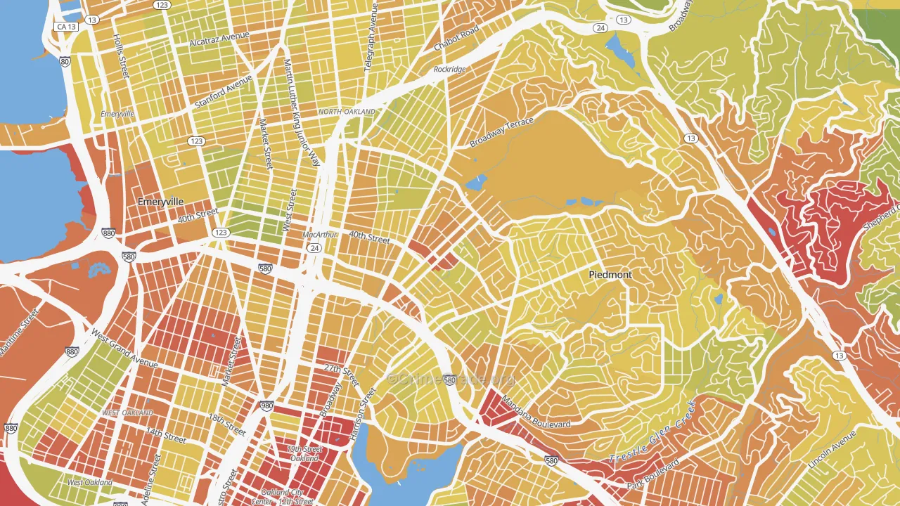 Piedmont Avenue, Oakland, CA Map of Vehicle Theft Rates