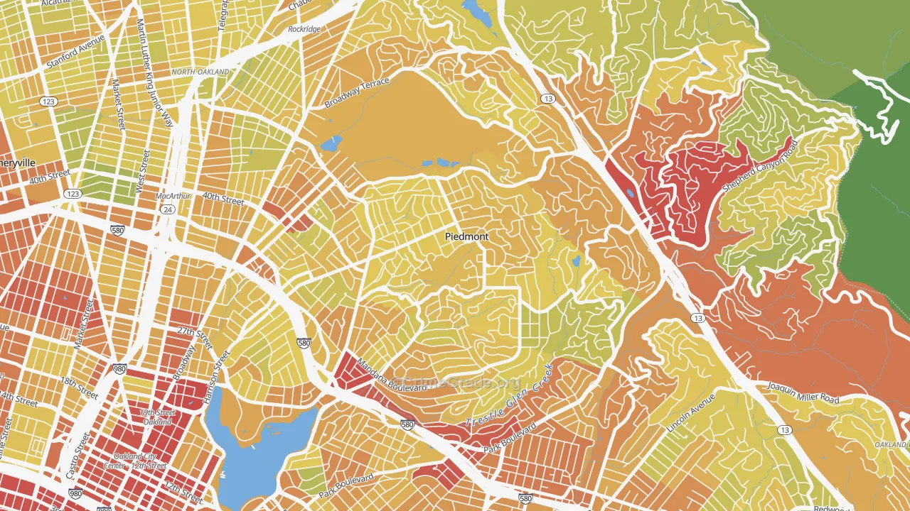 Piedmont, CA Map of Vehicle Theft Rates