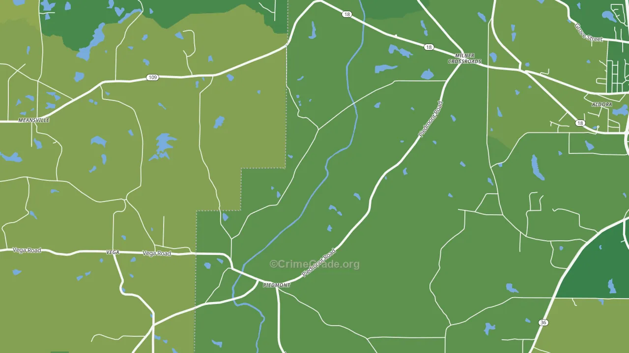 Piedmont, GA Map of Vehicle Theft Rates