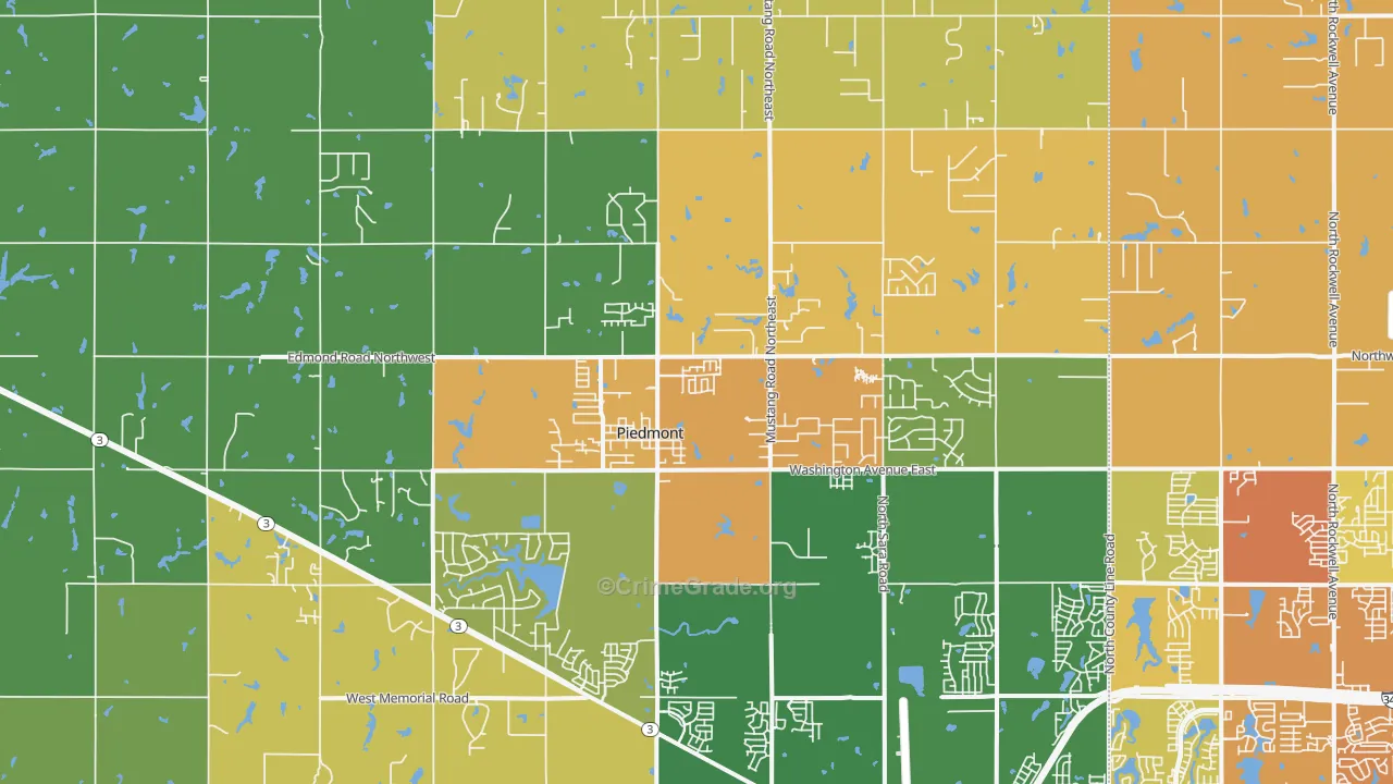 Piedmont, OK Map of Vehicle Theft Rates