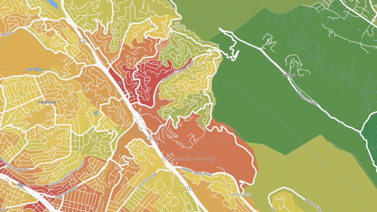 Piedmont Pines, Oakland, CA Map of Vehicle Theft Rates