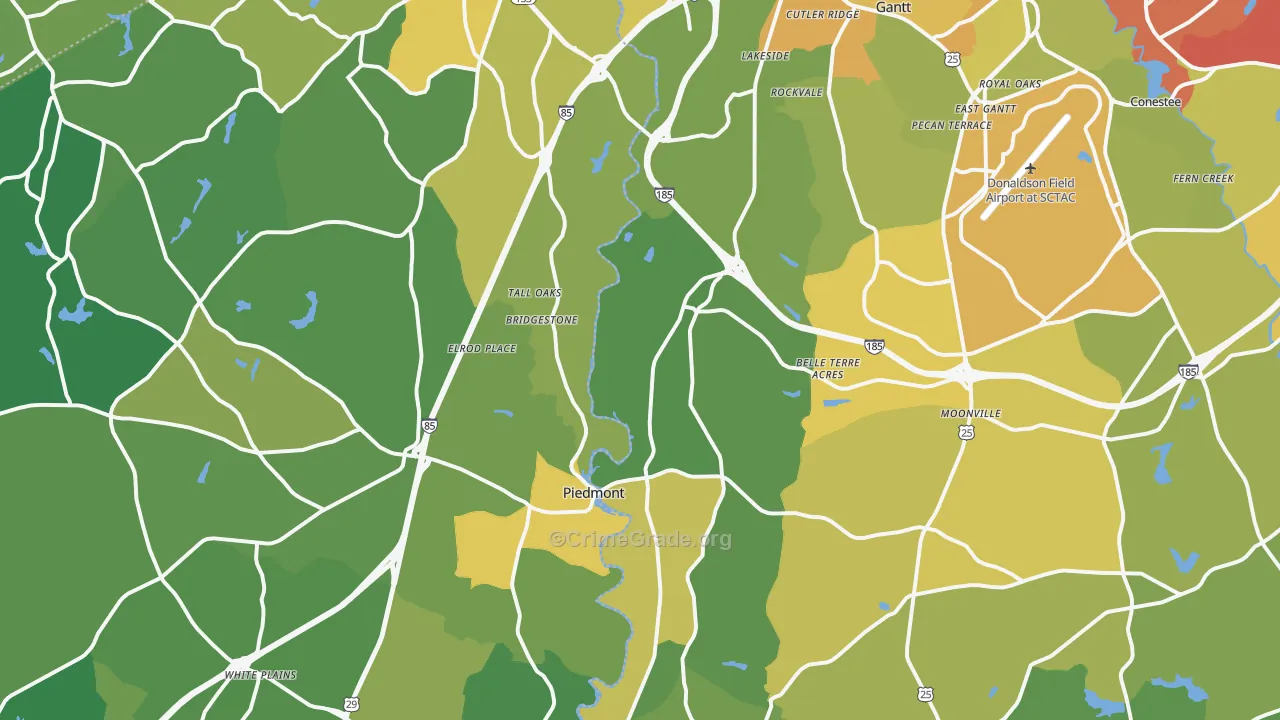 Piedmont, SC Map of Vehicle Theft Rates
