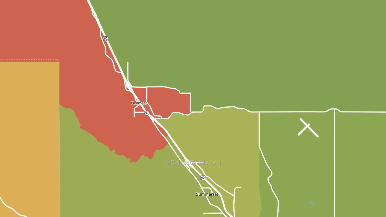 Piedmont, SD Map of Vehicle Theft Rates