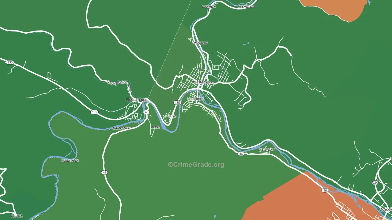 Piedmont, WV Map of Vehicle Theft Rates