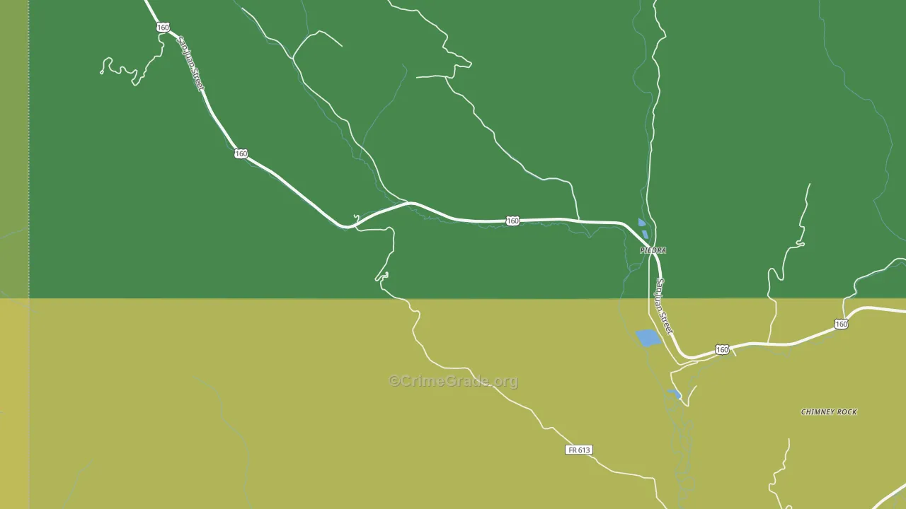 Piedra, CO Map of Vehicle Theft Rates