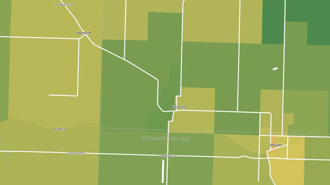Pierce City, MO Map of Vehicle Theft Rates