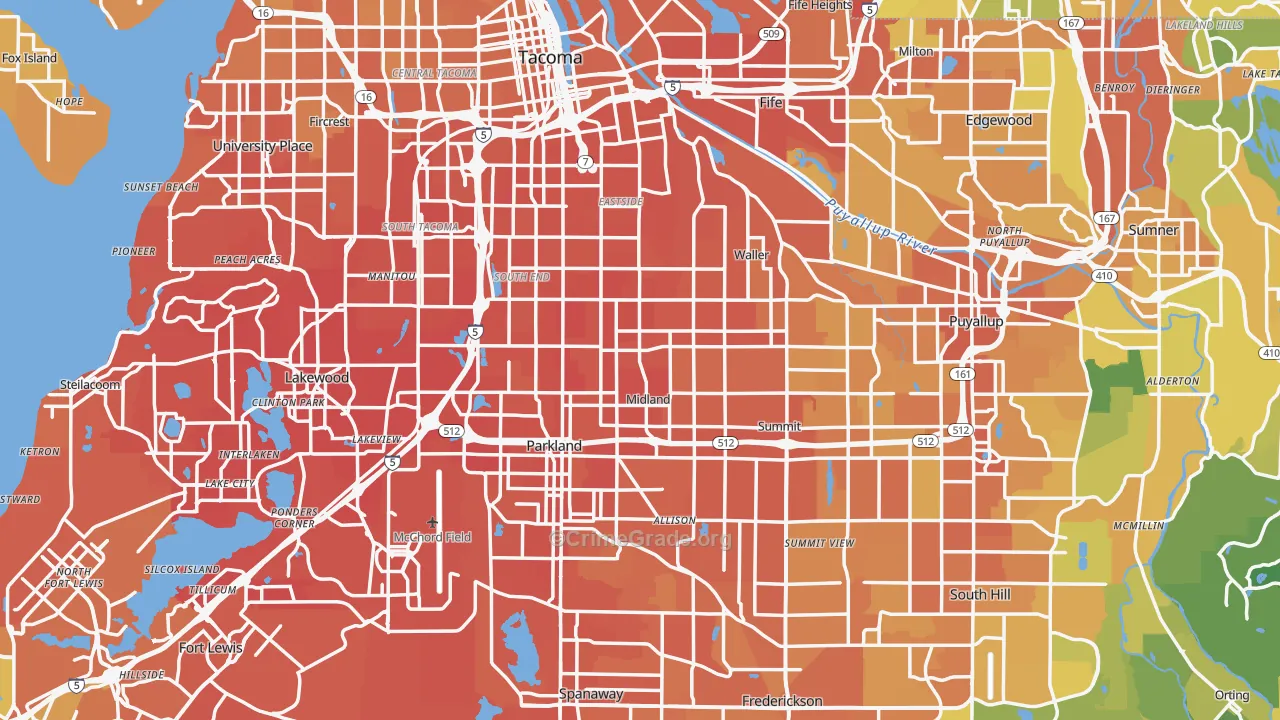 Pierce County, WA Map of Vehicle Theft Rates
