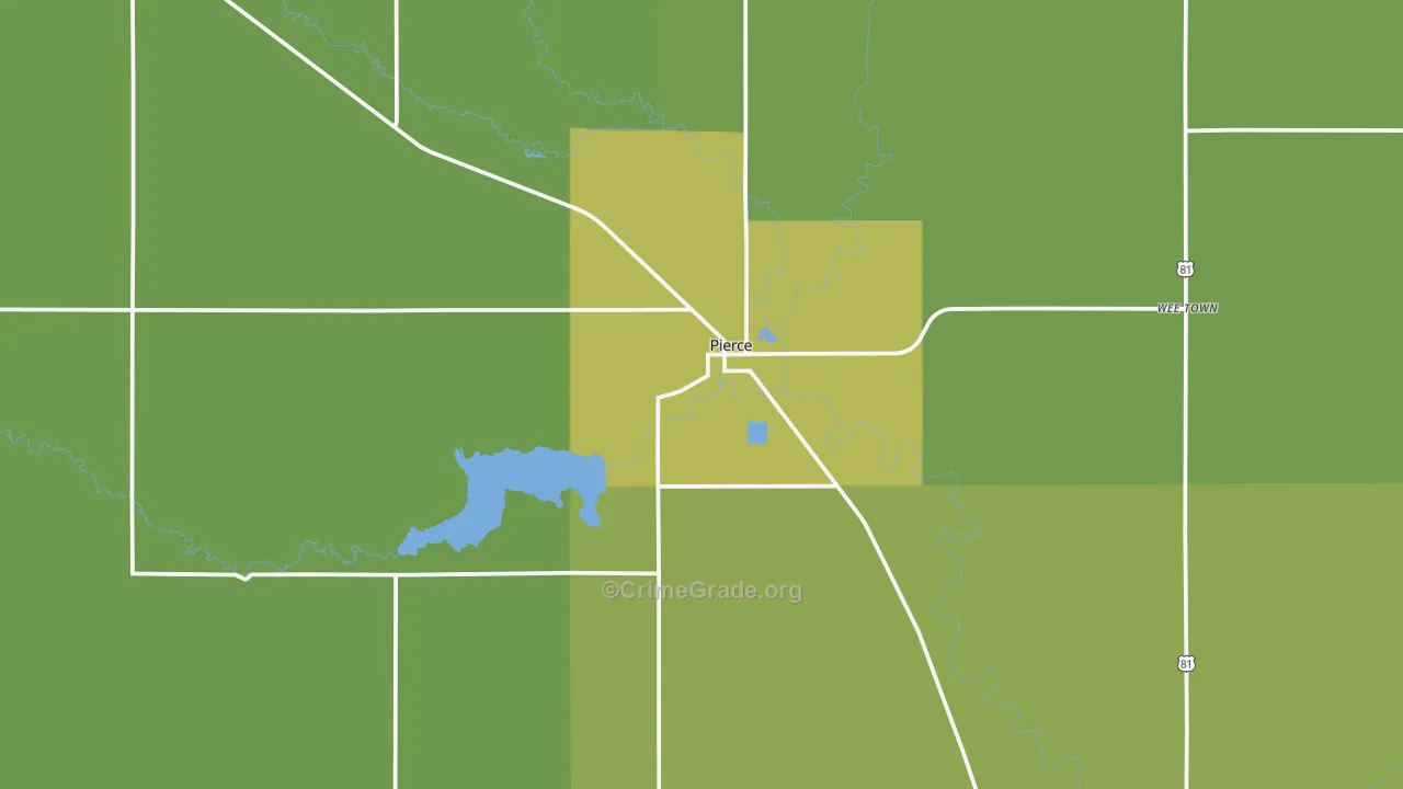 Pierce, NE Map of Vehicle Theft Rates