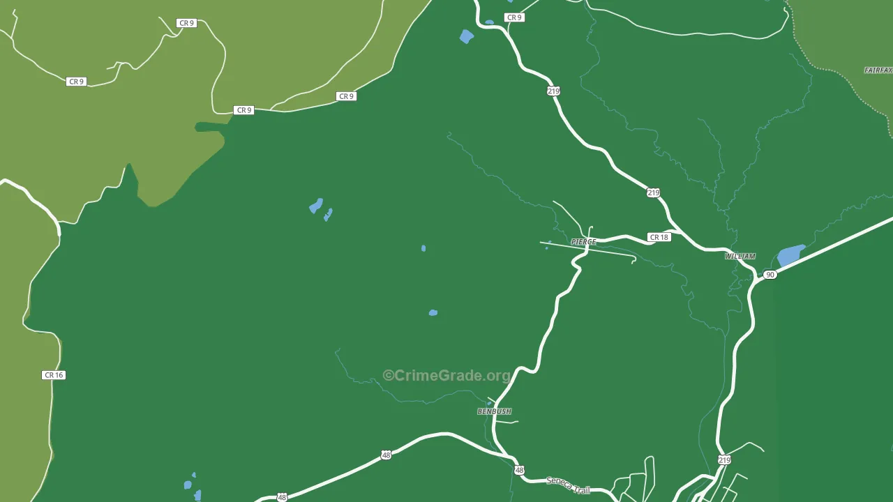 Pierce, WV Map of Vehicle Theft Rates