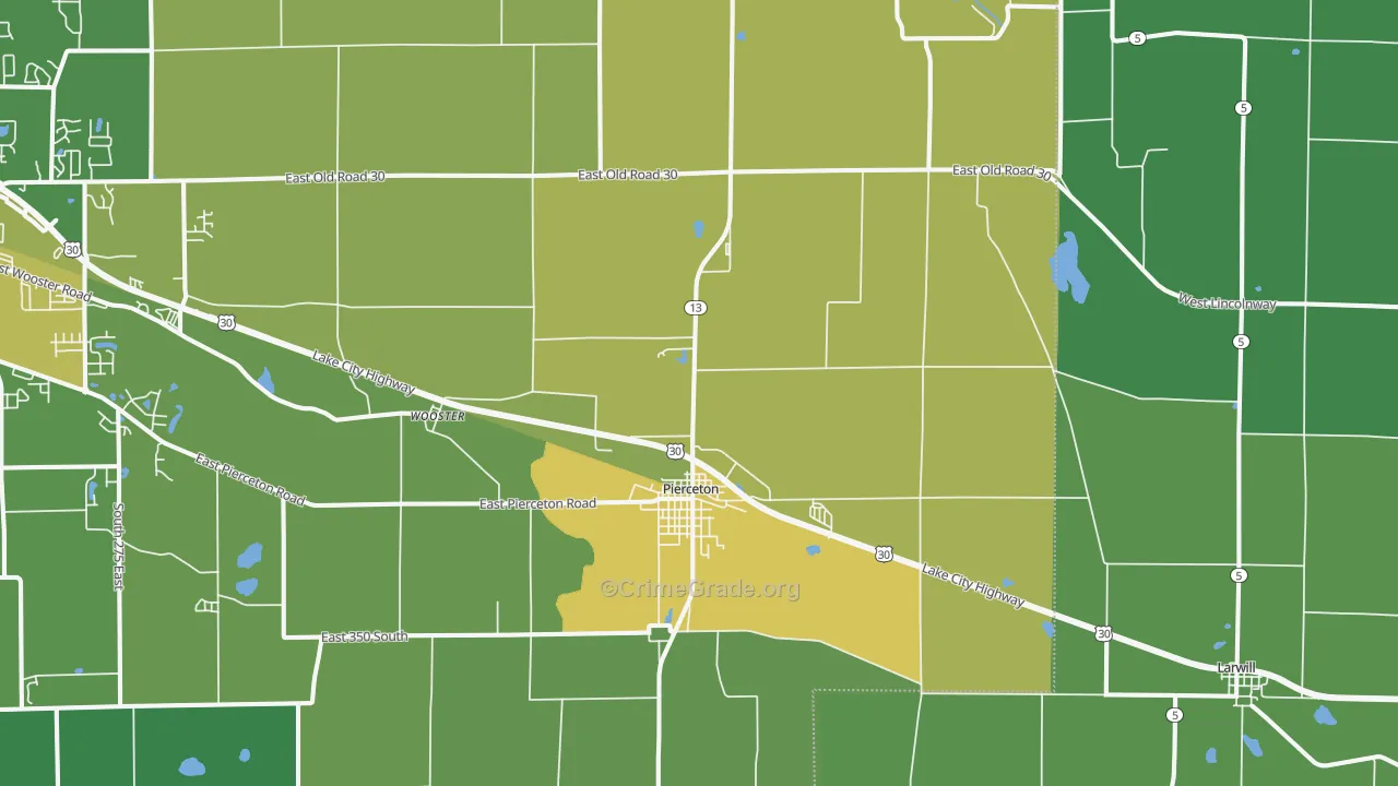 Pierceton, IN Map of Vehicle Theft Rates