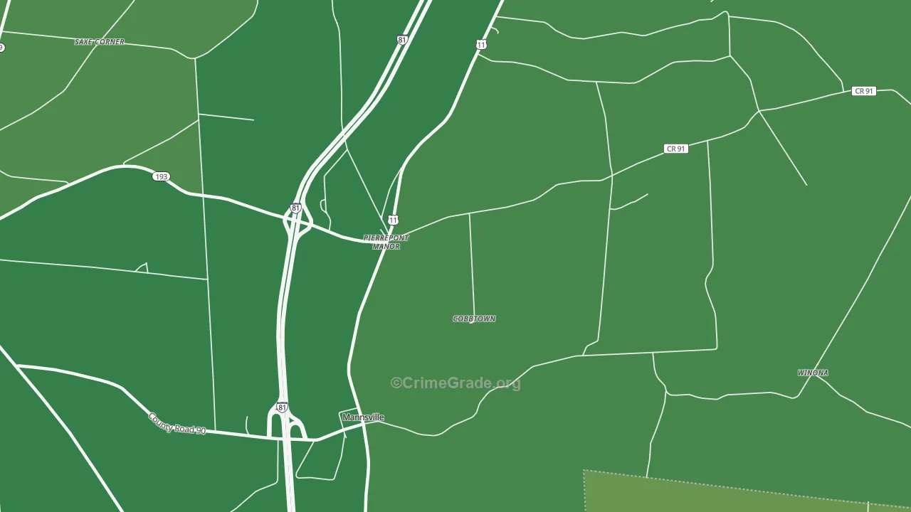 Pierrepont Manor, NY Map of Vehicle Theft Rates
