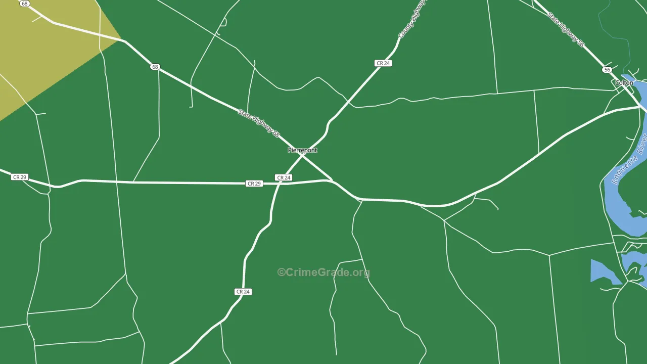 Pierrepont, NY Map of Vehicle Theft Rates